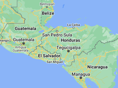 Map showing location of Aguas del Padre (14.56667, -87.88333)