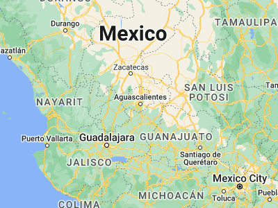 Map showing location of Aguascalientes (21.88333, -102.3)