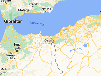 Map showing location of Ahfir (34.95368, -2.10027)