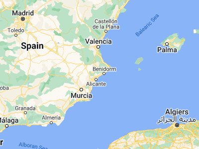 Map showing location of Aigües (38.5, -0.35)