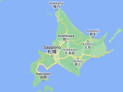 Map showing location of Akabira (43.55139, 142.05306)