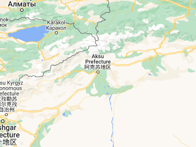 Map showing location of Aksu (41.12306, 80.26444)