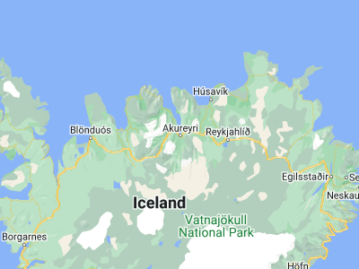 Map showing location of Akureyri (65.68353, -18.0878)