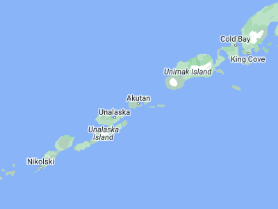 Map showing location of Akutan (54.13556, -165.77306)