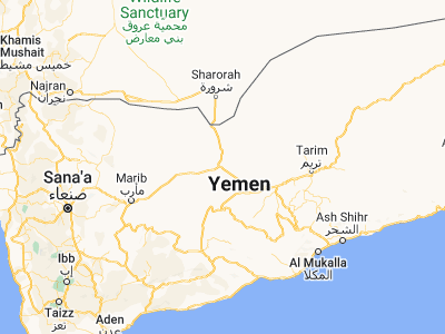Map showing location of Al ‘Abr (16.13333, 47.23333)