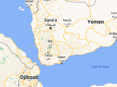 Map showing location of Al ‘Aqabah (14.27179, 44.78699)