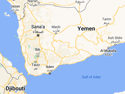 Map showing location of Al ‘Āqir (14.56816, 45.91156)