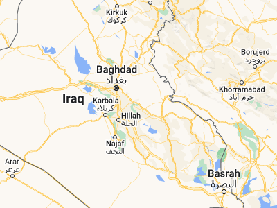 Map showing location of Al ‘Azīzīyah (32.90941, 45.06359)