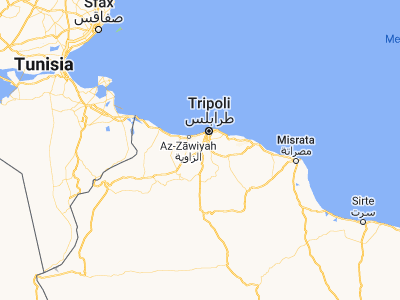 Map showing location of Al ‘Azīzīyah (32.53194, 13.0175)