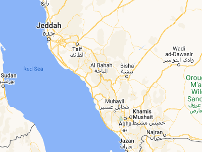 Map showing location of Al Bāḩah (20.01288, 41.46767)