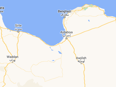 Map showing location of Al Burayqah (30.40624, 19.57386)
