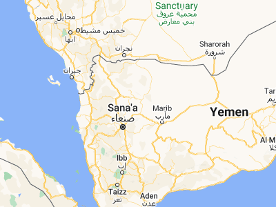 Map showing location of Al Ghayl (16.10774, 44.68005)