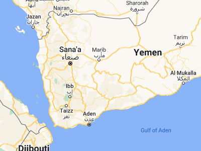 Map showing location of Al Ḩajab (14.85192, 45.52904)