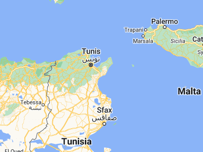 Map showing location of Al Ḩammāmāt (36.4, 10.61667)