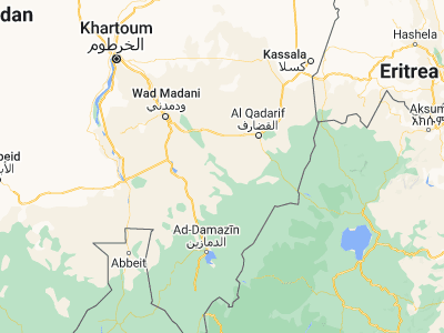 Map showing location of Al Ḩawātah (13.41667, 34.63333)