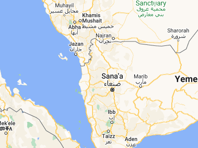 Map showing location of Al Jamīmah (16.01787, 43.59647)