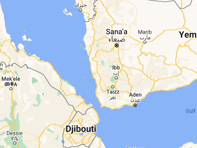 Map showing location of Al Jarrāḩī (14.13254, 43.38845)