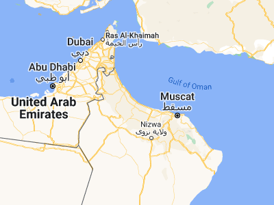 Map showing location of Al Khābūrah (23.98864, 57.09838)