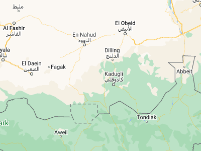 Map showing location of Al Lagowa (11.4, 29.13333)