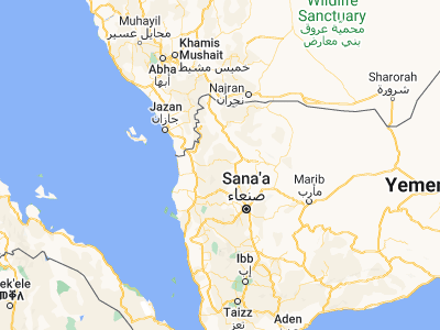 Map showing location of Al Madān (16.22413, 43.64383)