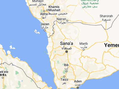 Map showing location of Al Maghrabah (15.87722, 43.66667)