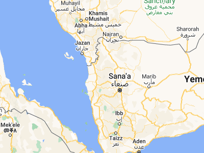 Map showing location of Al Maḩābishah (15.94758, 43.43587)
