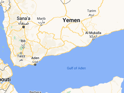 Map showing location of Al Maḩfid (14.05847, 46.91328)