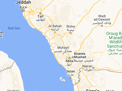 Map showing location of Al Majāridah (19.12361, 41.91111)