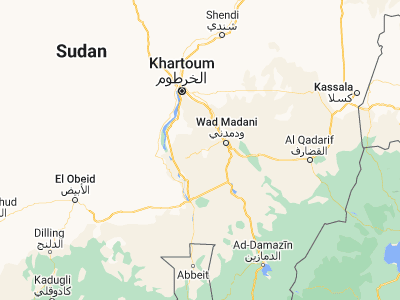 Map showing location of Al Manāqil (14.2459, 32.9891)
