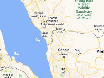 Map showing location of Al Mashāf (16.85836, 43.19781)