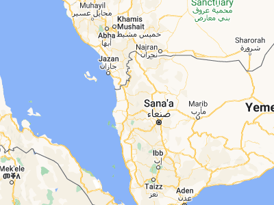 Map showing location of Al Miftāḩ (15.97431, 43.46381)