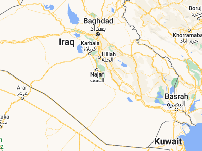 Map showing location of Al Mishkhāb (31.80436, 44.4893)