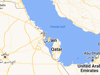 Map showing location of Al Muḩarraq (26.25722, 50.61194)