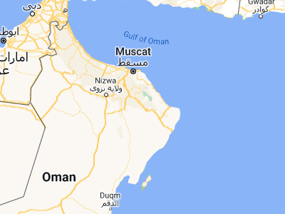 Map showing location of Al Qābil (22.571, 58.69472)