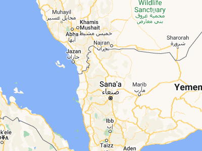 Map showing location of Al Qaflah (16.31897, 43.76792)
