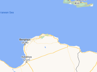 Map showing location of Al Qubbah (32.76162, 22.24237)