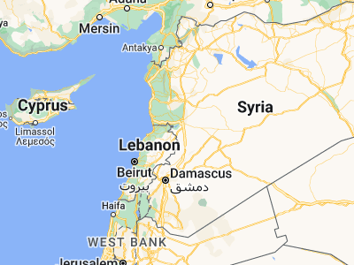 Map showing location of Al Quşayr (34.50914, 36.57975)