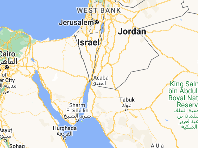 Map showing location of Al Quwayrah (29.80045, 35.3116)
