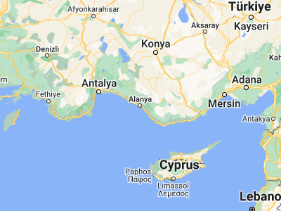 Map showing location of Alanya (36.54375, 31.99982)