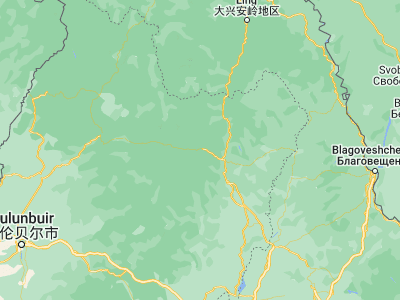 Map showing location of Alihe (50.56667, 123.71667)
