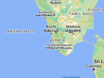 Map showing location of Alleppey (9.49004, 76.3264)