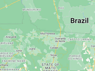 Map showing location of Alta Floresta (-9.87556, -56.08611)