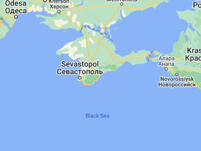 Map showing location of Alushta (44.67631, 34.40778)