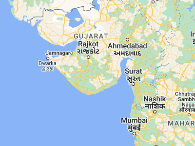 Map showing location of Amreli (21.61667, 71.23333)