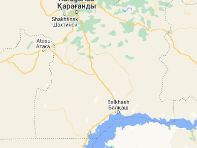 Map showing location of Aqshataū (47.98917, 74.0575)