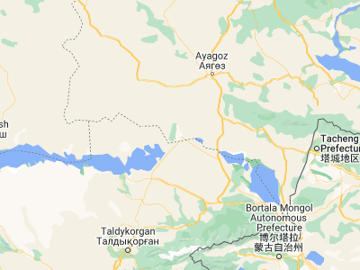 Map showing location of Aqtoghay (46.95, 79.66667)