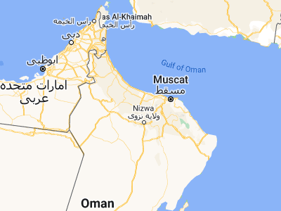 Map showing location of Ar Rustāq (23.39083, 57.42444)