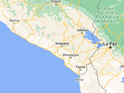 Map showing location of Arequipa (-16.39889, -71.535)