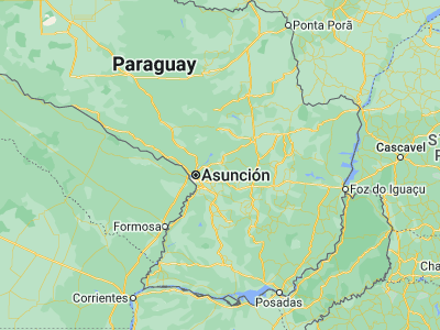 Map showing location of Arroyos y Esteros (-25.06667, -57.1)