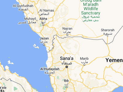 Map showing location of Ash Shawātī (16.78314, 43.81265)